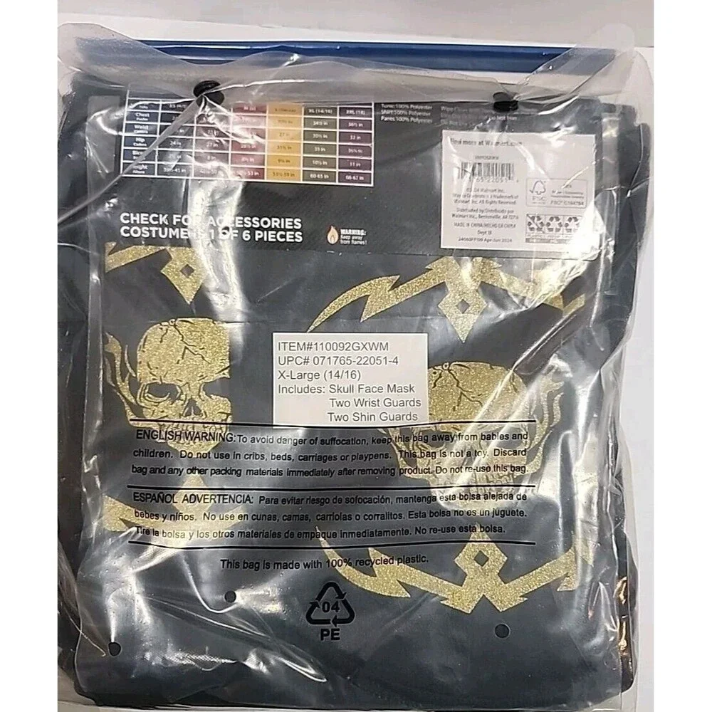 Boys/Girls XL  (14/16) Skull Ninja Halloween Costume Complete NEW!
